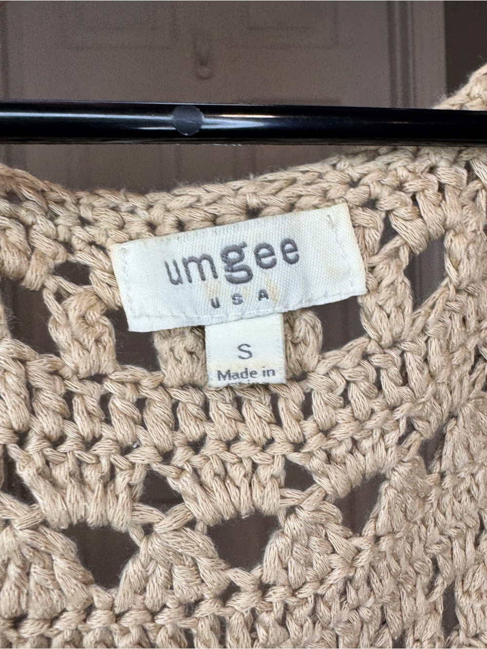 Umgee Crochet Open-Knit Fringe Vest in Beige - Picture 3 of 3